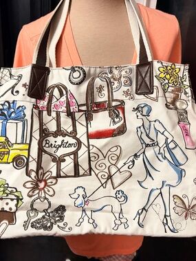 Brighton Cream Canvas Tote with Multicolor Sketch Print